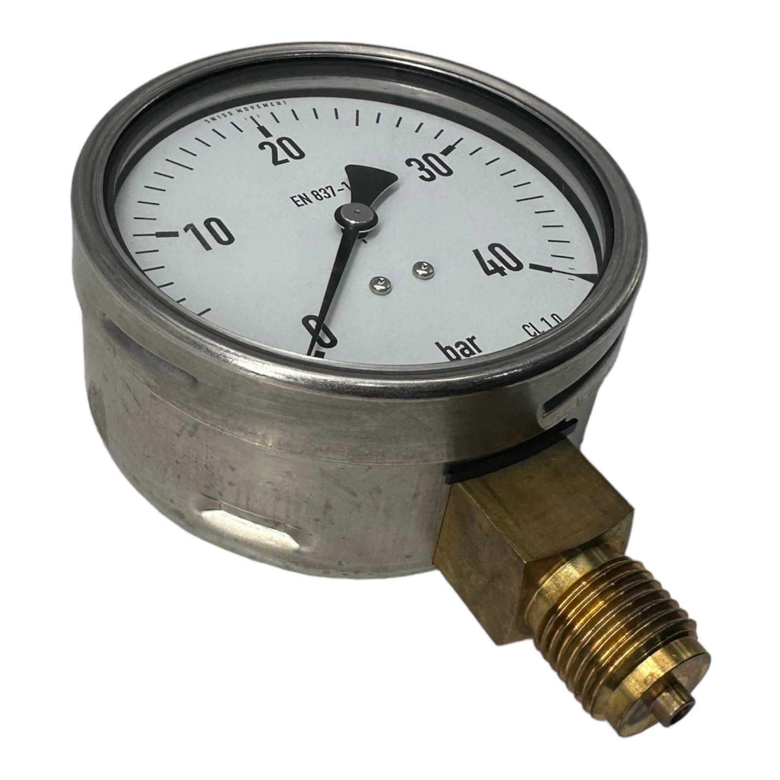 WIKA 0-40Bar Manometer senkrecht Ø100 mm, Edelstahl / Messing Klasse 1,0 / 40BAR