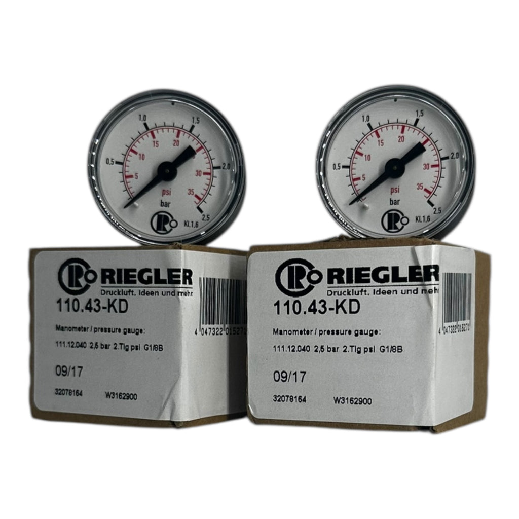 2x Riegler 111.12.040 110.43-KD Manometer Druckmesser Druckanzeige 2,5 bar G1/8B