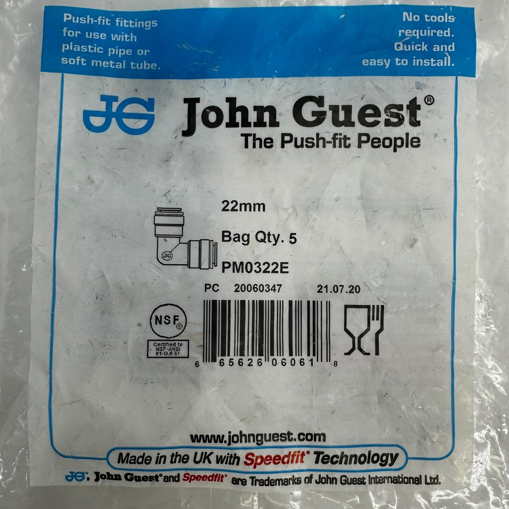 5x John Guest PM0322E Winkelverbinder Steckfitting 22mm