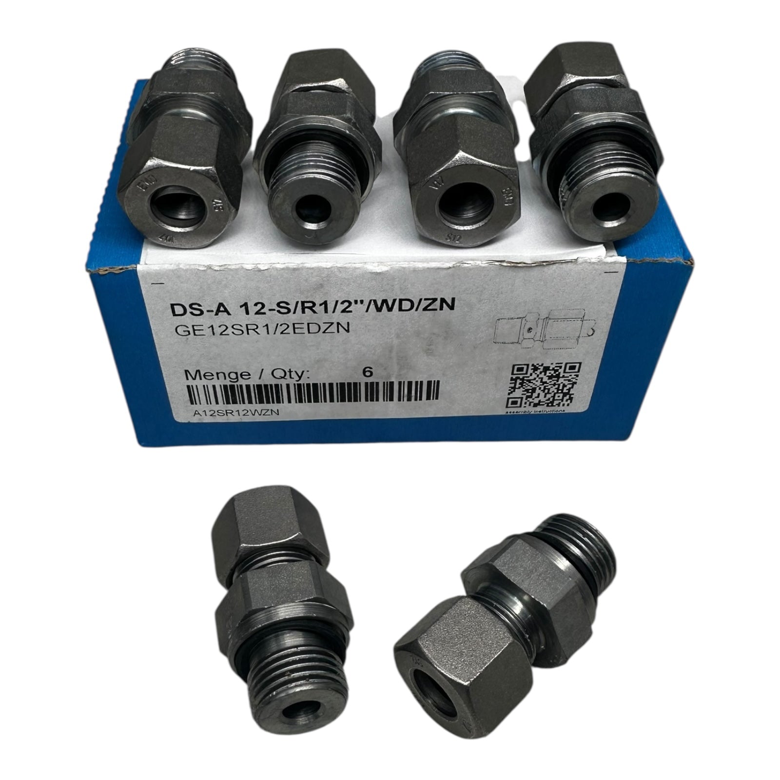 6x EVS GE12SR1/2EDZN Hydraulikverschraubung 1/2” Stahl verzinkt