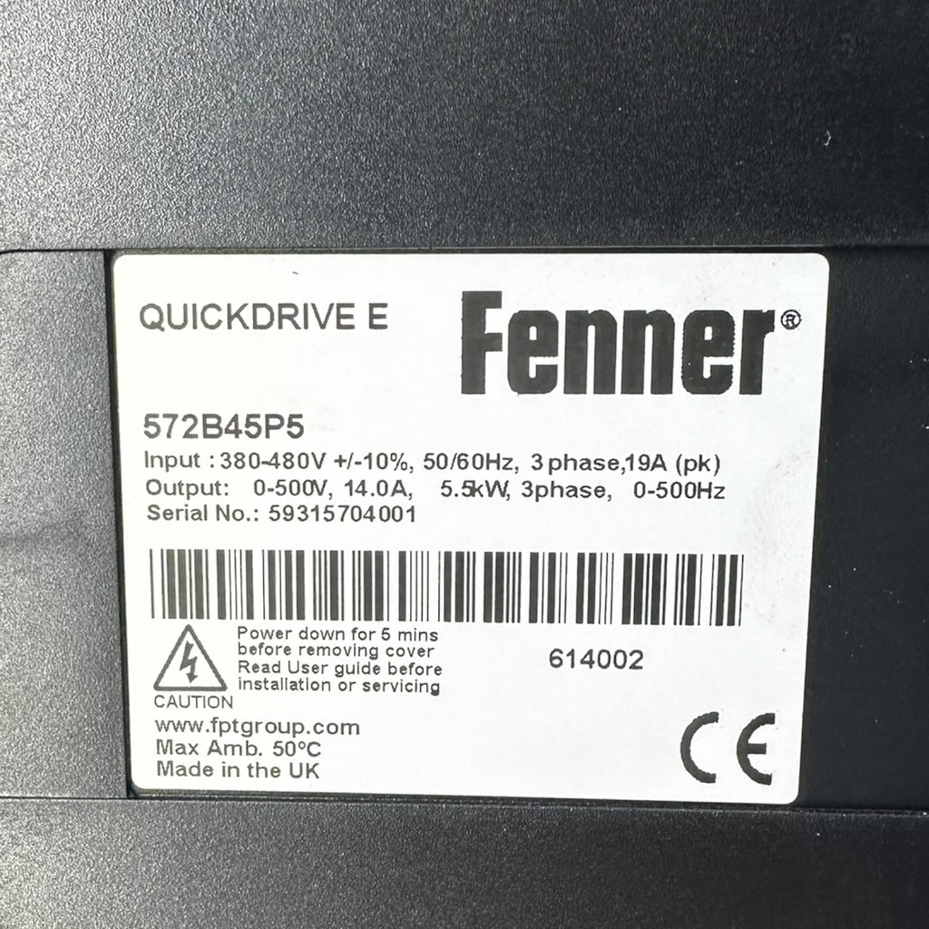 Fenner Quickdrive E 572B45P5 Frequenzumrichter 5,5kW 14A 3ph 0–500Hz 480V