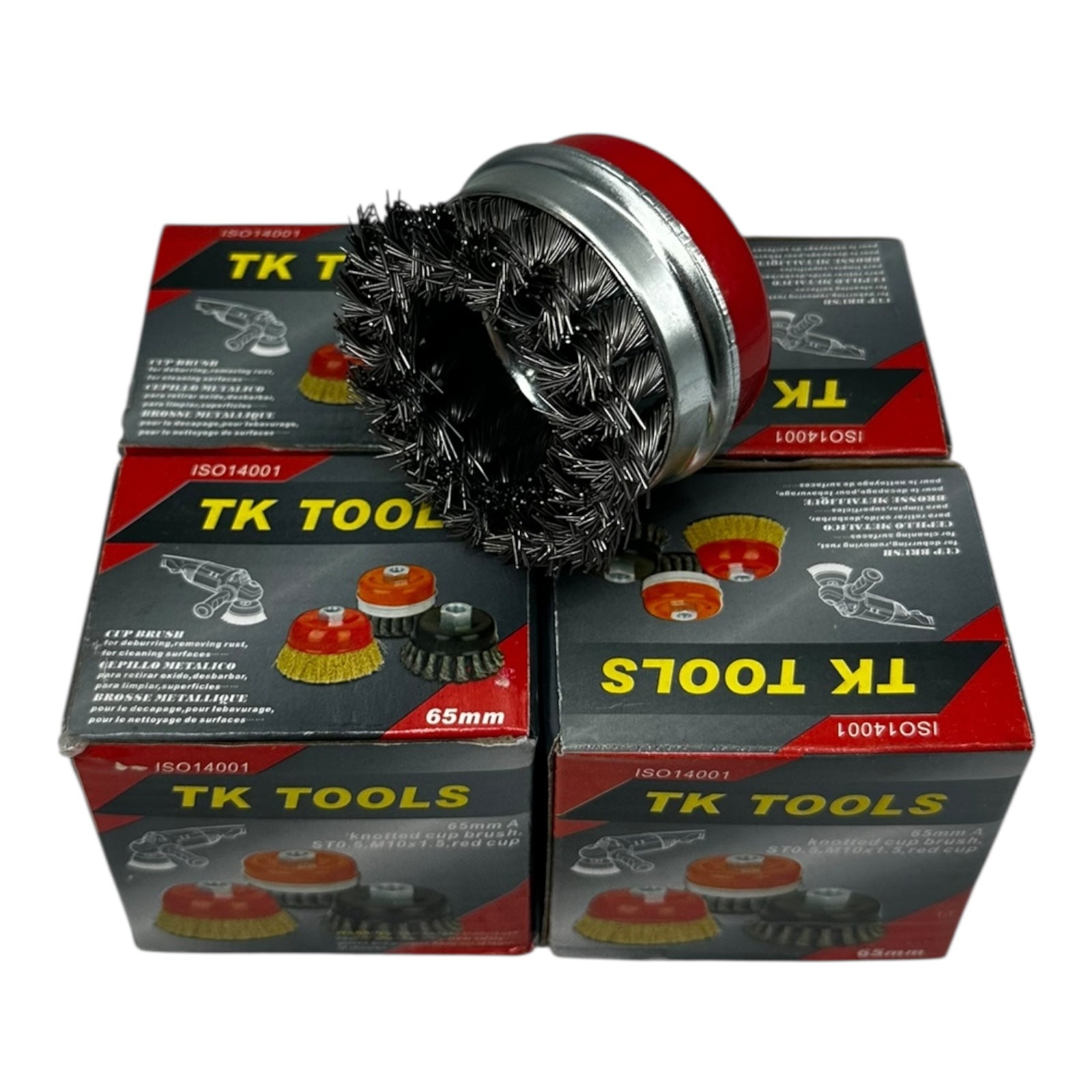 4x TK Tools Topfbürste 65mm gezopft Drahtbürste M10x1,5 ST0.5 Winkelschleifer