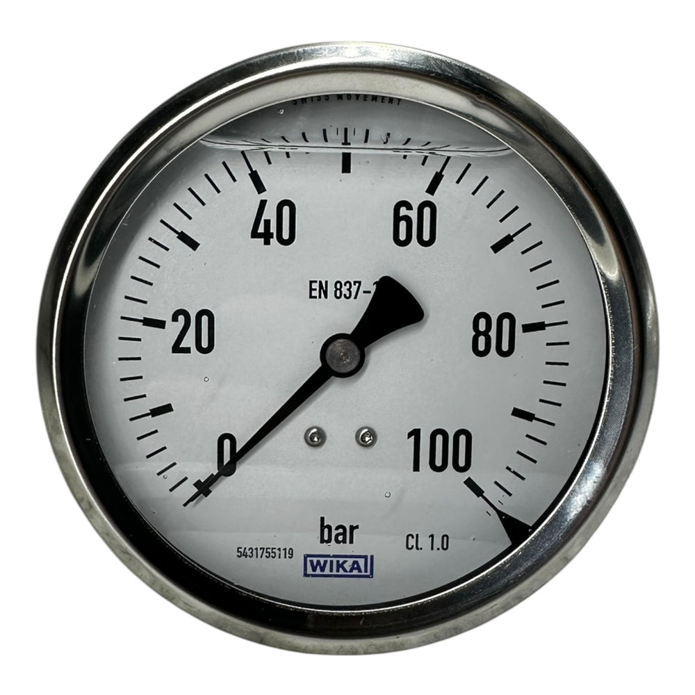 Wika Manometer 0–100 bar Ø100mm EN 837-1 CL1.0 Edelstahl G1/2B Druckmesser neu