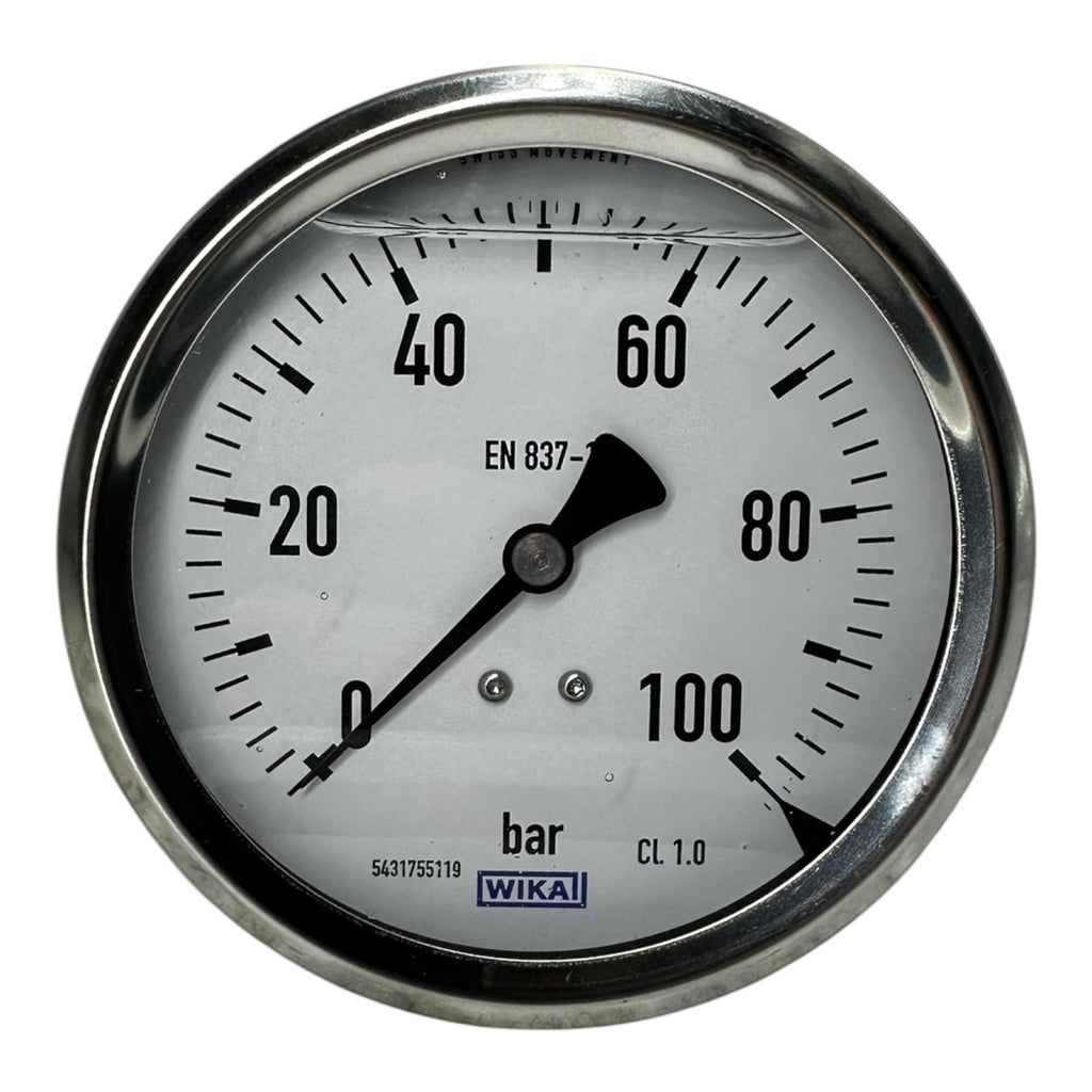Wika Manometer 0–100 bar Ø100mm EN 837-1 CL1.0 Edelstahl G1/2B Druckmesser neu