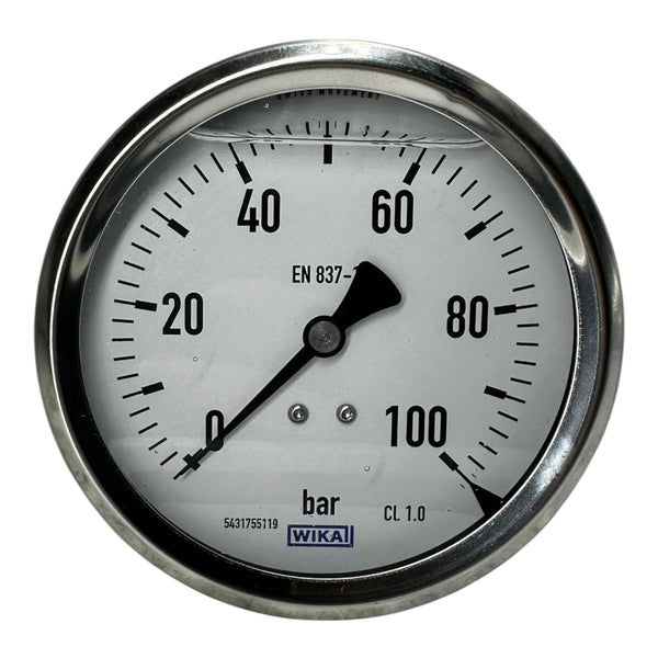Wika Manometer 0–100 bar Ø100mm EN 837-1 CL1.0 Edelstahl G1/2B Druckmesser neu