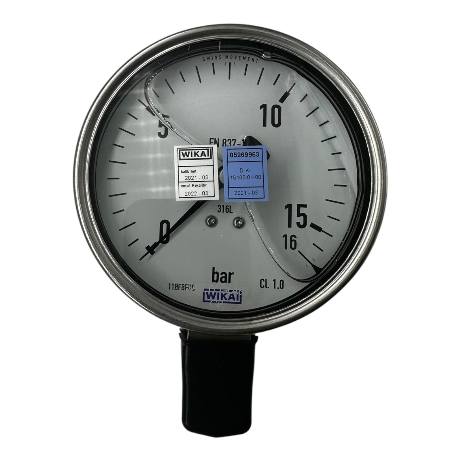 WIKA Manometer 233.50.100 0–16 bar 1/2” NPT unten Edelstahl 316L Klasse 1.0
