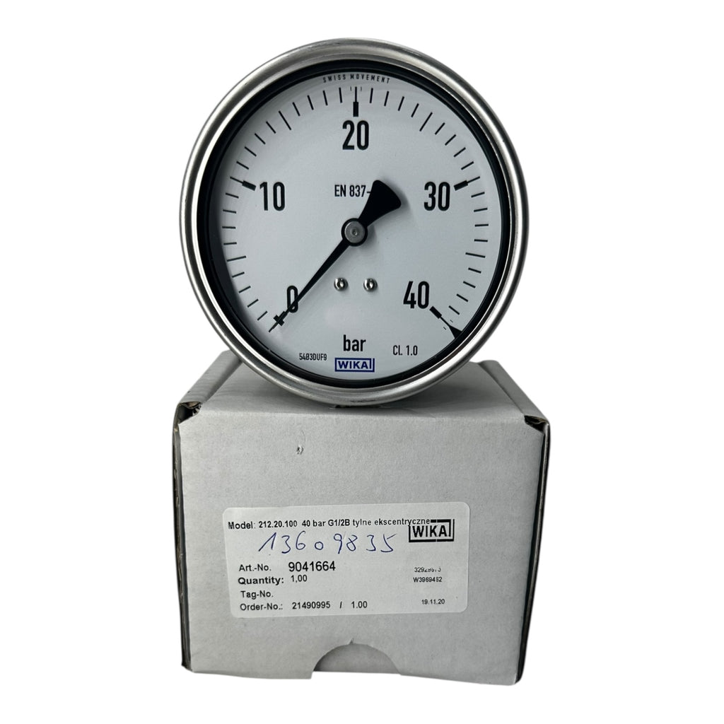 WIKA Manometer 212.20.100 40 bar G1/2B hinten exzentrisch 100mm Druckmesser
