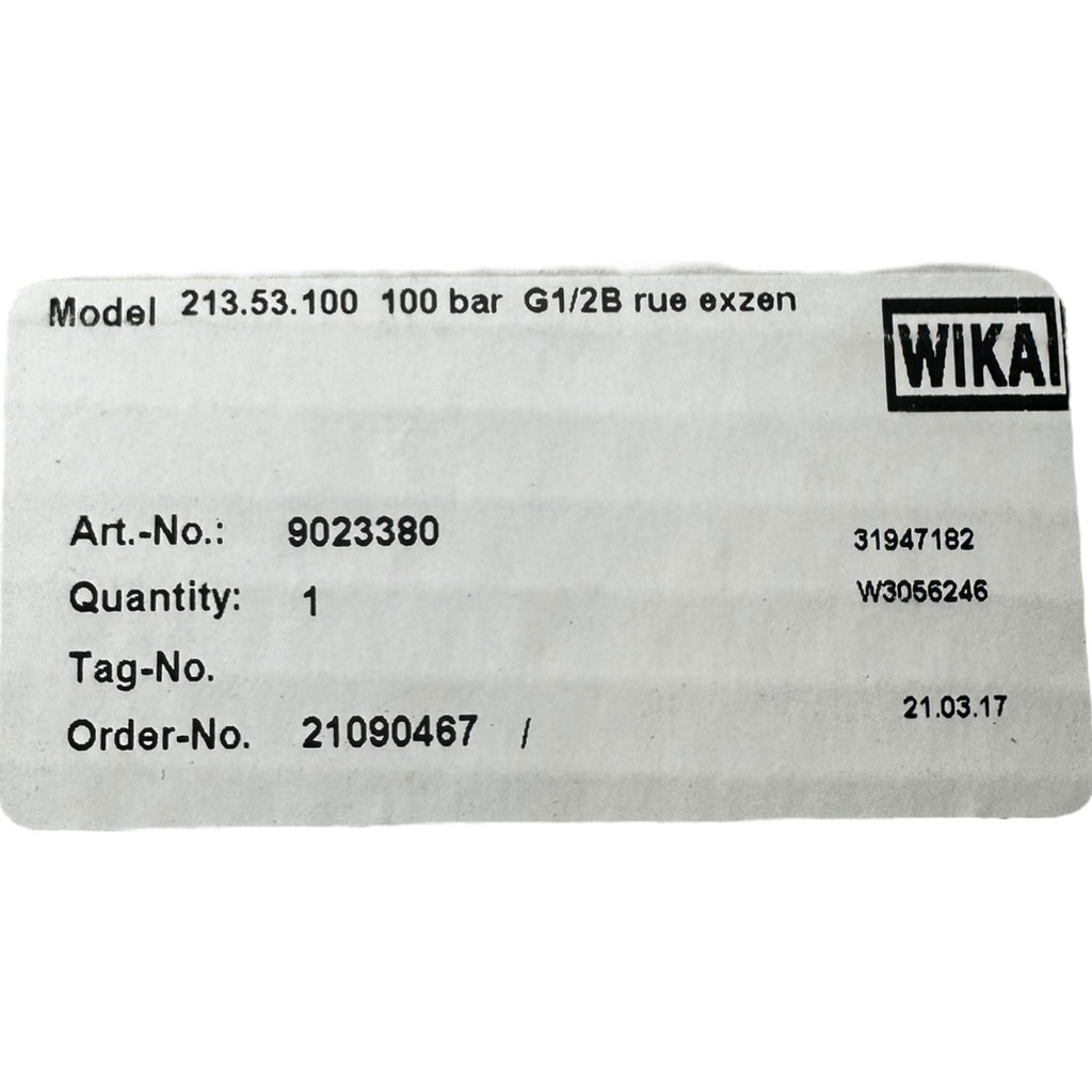 WIKA Manometer 213.53.100 100 bar G1/2B hinten exzentrisch 100mm Druckmesser