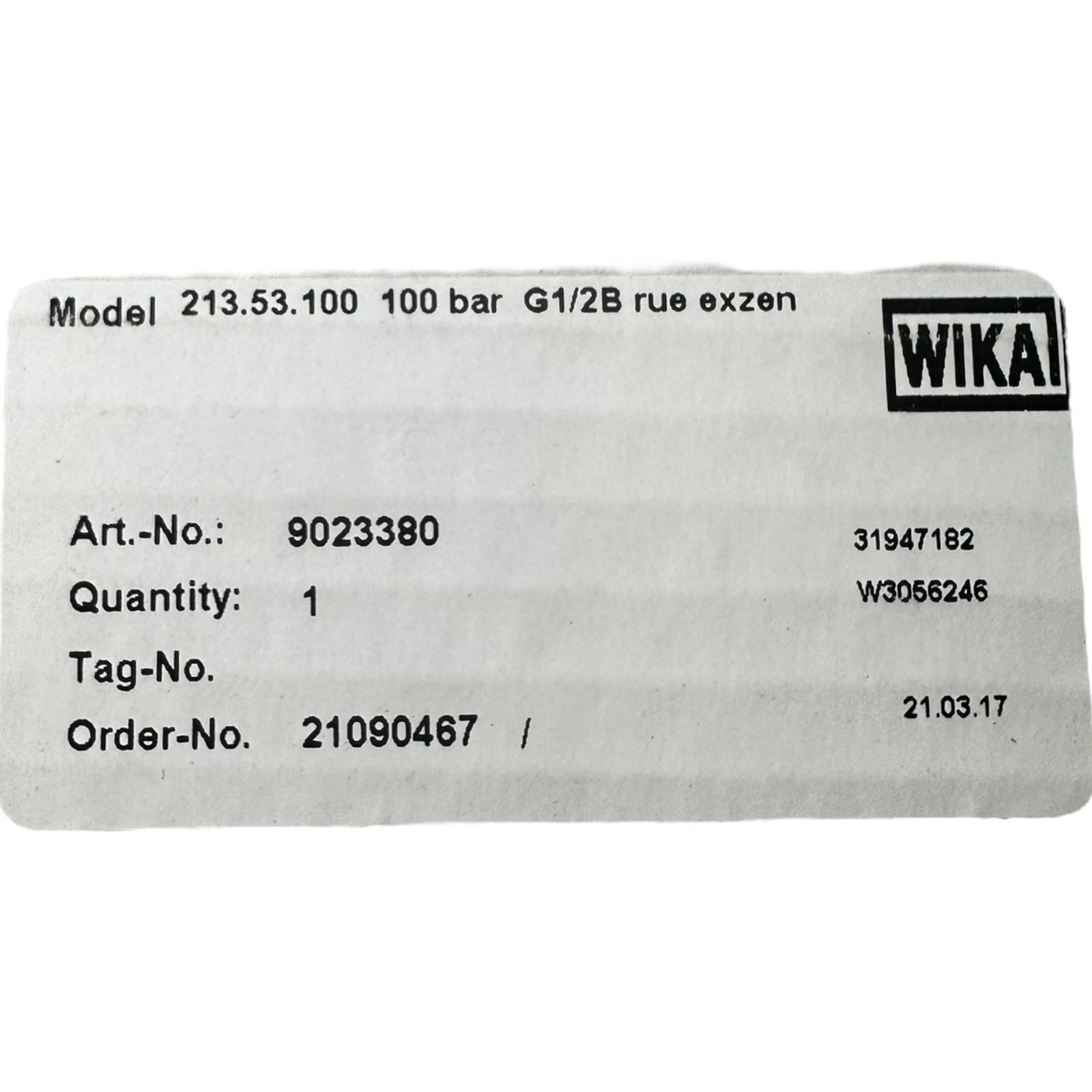 WIKA Manometer 213.53.100 100 bar G1/2B hinten exzentrisch 100mm Druckmesser