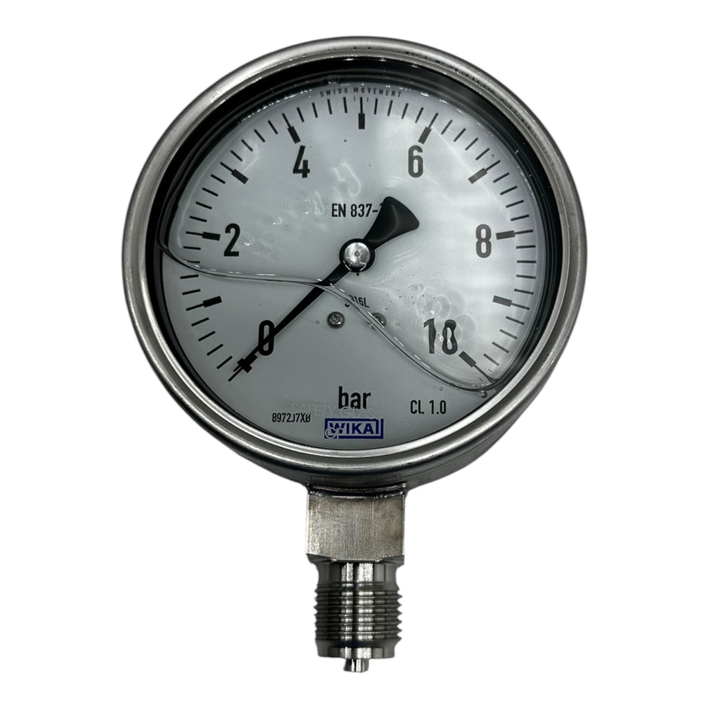 WIKA Manometer 0–10 bar G1/2B unten Ø100mm Edelstahl 316L Druckmesser CL 1.0