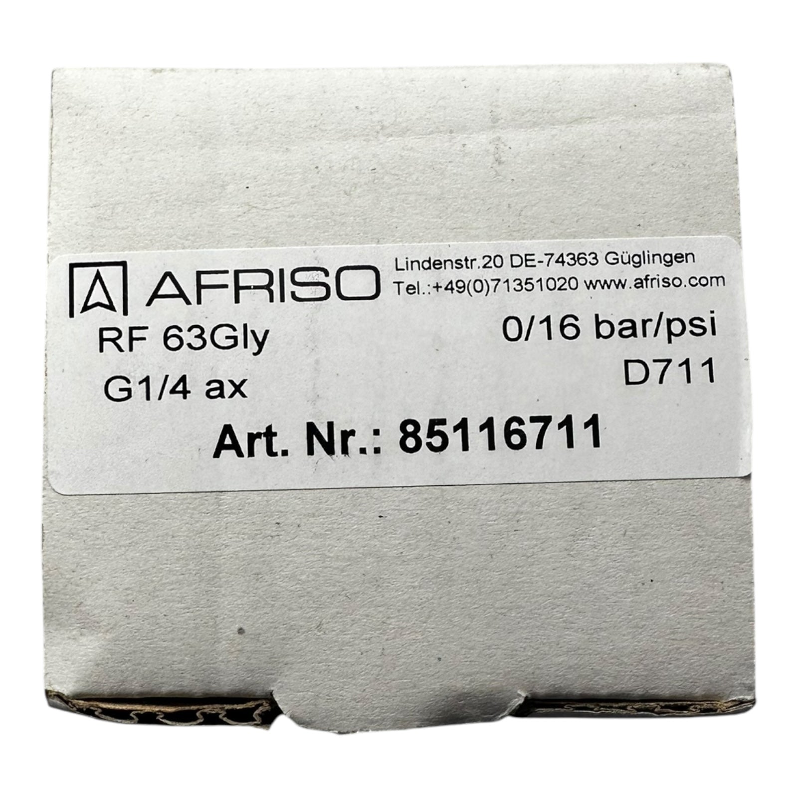 Afriso Manometer RF 63Gly 0–16 bar/psi G1/4 axial Ø63mm Glyzerin gefüllt