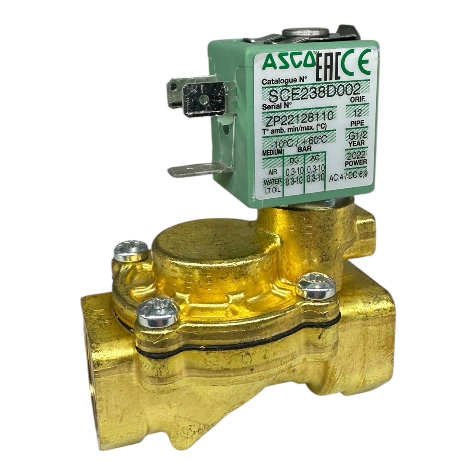 ASCO Magnetventil SCE238D002 G1/2 24/50-60V Messingventil Luft Wasser Öl 10bar