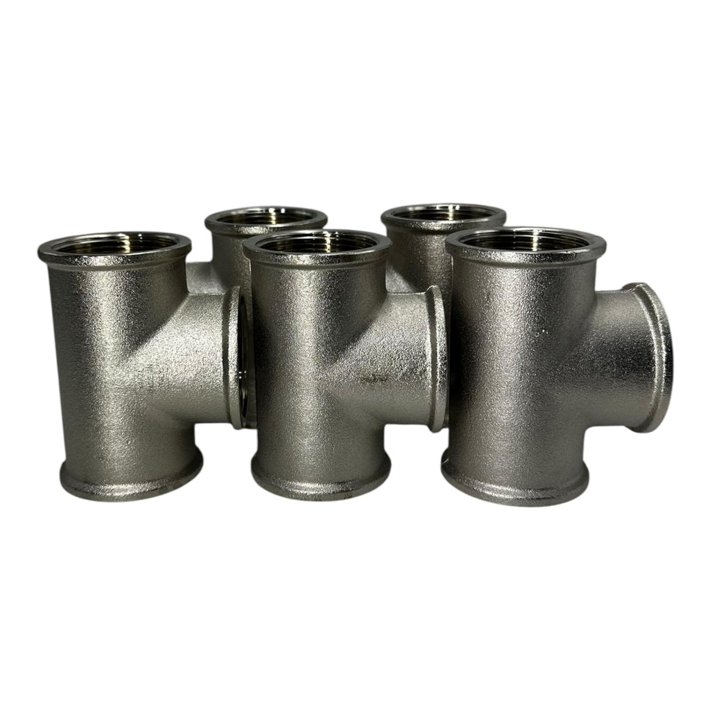5x T-Stück 1½” FFF vernickelt Messing TEE Fitting Made in Italy Sanitär PN16