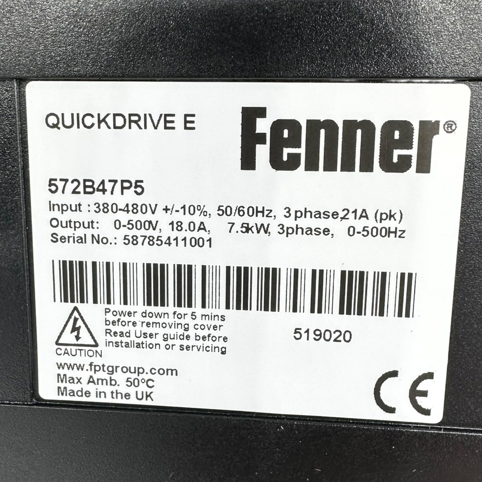 Fenner QuickDrive E 572B47P5 Frequenzumrichter 7,5 kW 18A 3-Phasen 480 V neu