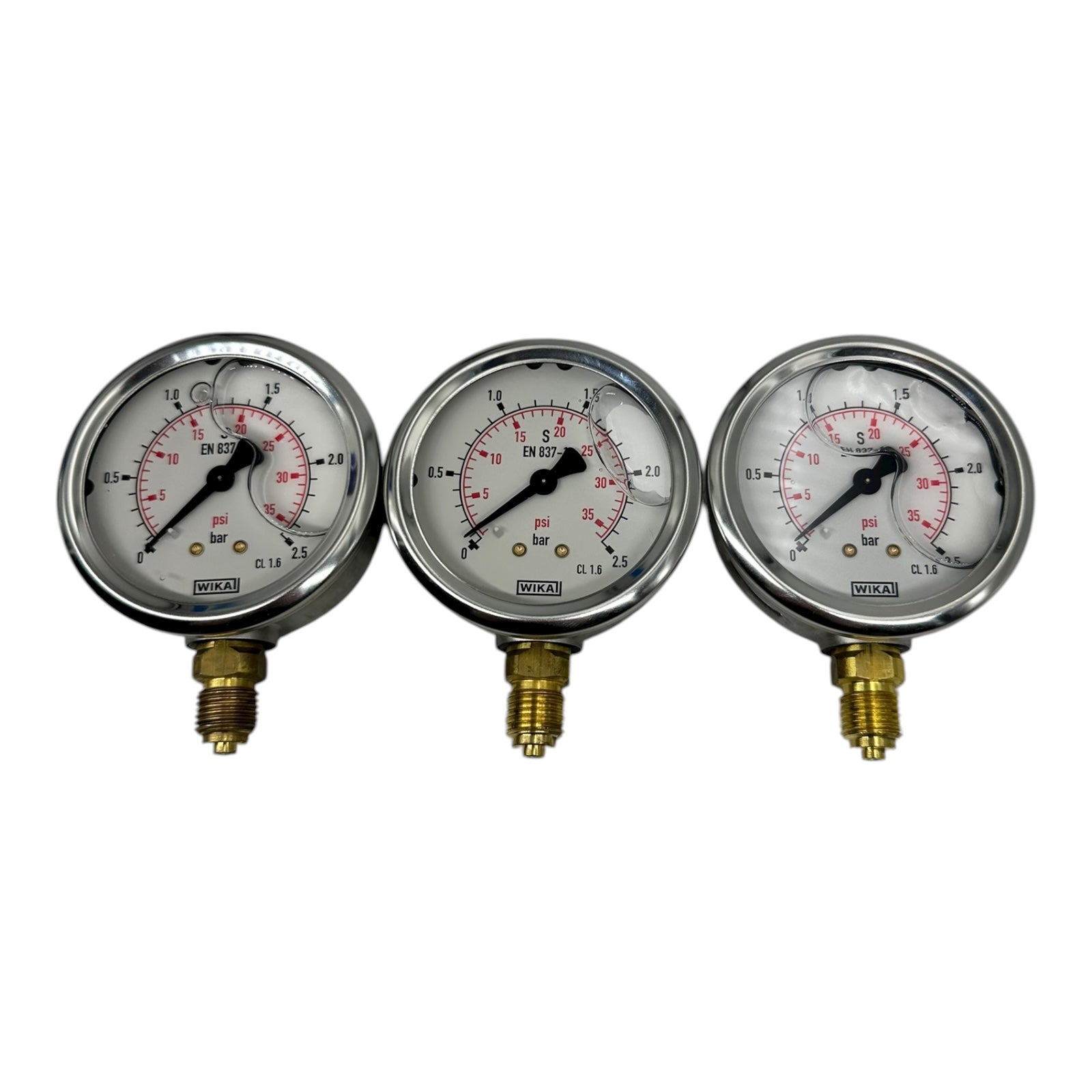 3x WIKA Manometer 0–2,5 bar 0–35 psi G1/4B EN 837 CL 1.6 Edelstahl Druckanzeige