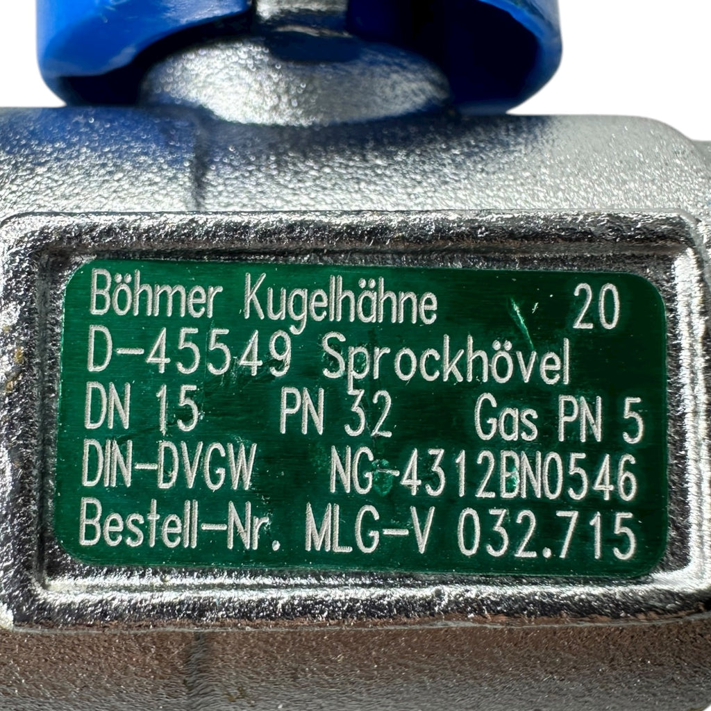 2x Böhmer Kugelhahn MLG-V 032.715 DN15 PN32 G1/2” Gasventil DVGW Edelstahl