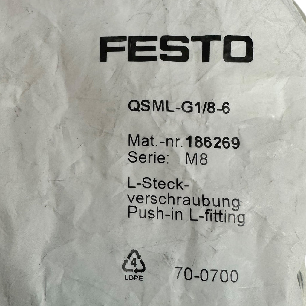 80x Festo QSML-G1/8-6 186269 L-Steckverschraubung Push-In Anschluss 6 mm G1/8”