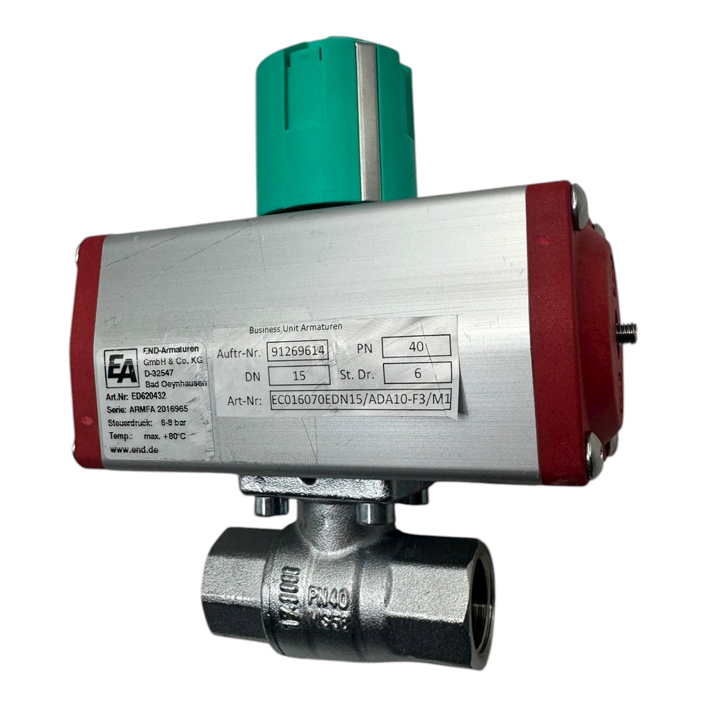 END Armaturen Kugelhahn ECO16070E DN15 PN40 Edelstahl pneumatisch 6–8 bar