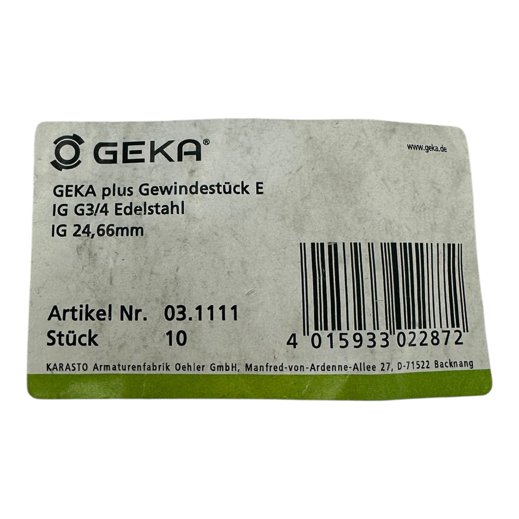 10x GEKA 03.1111 Gewindestück E IG G3/4 Edelstahl Kupplung 24,66mm