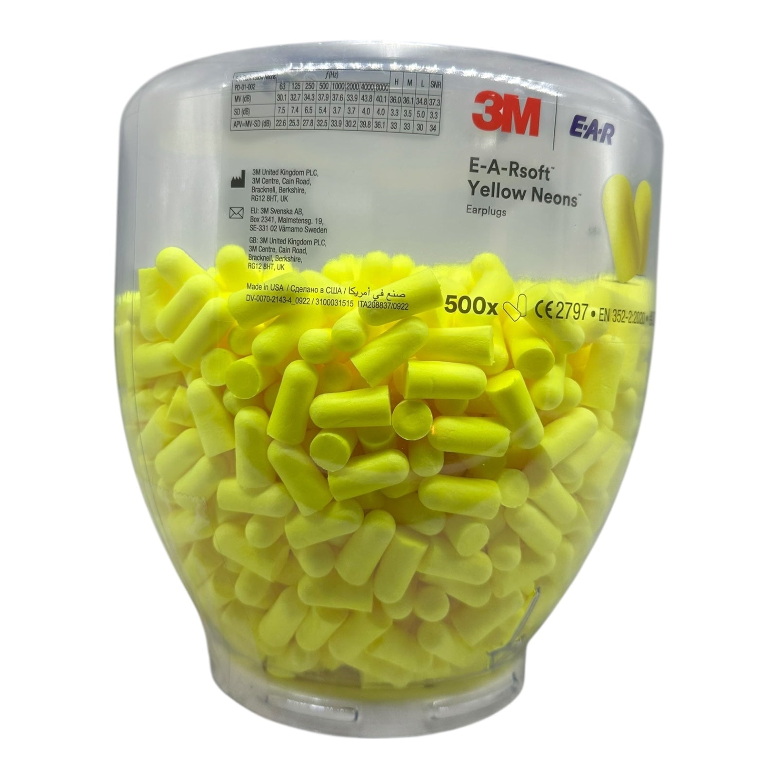 3M E-A-Rsoft Yellow Neons 500x Gehörschutz Ohrstöpsel SNR 36dB Einweg Earplugs
