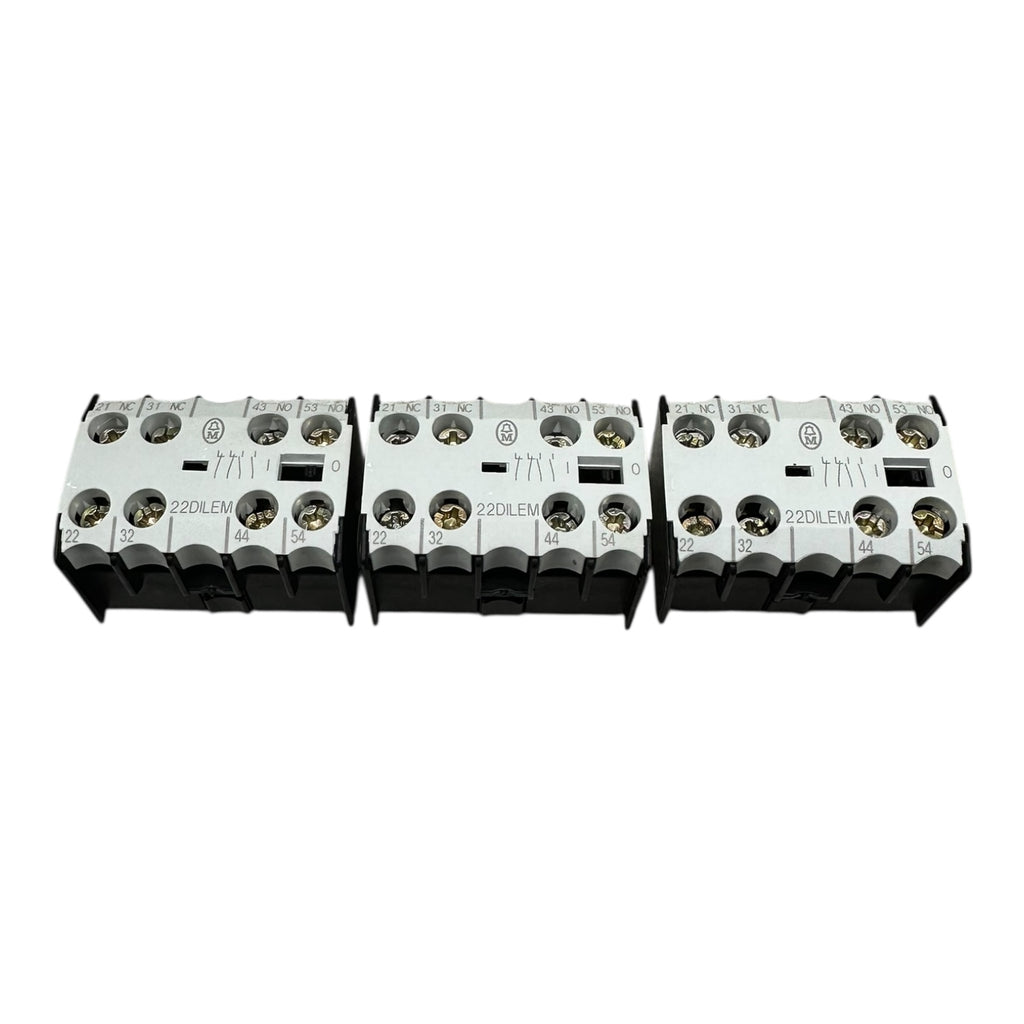 3x Moeller 22DILEM Hilfskontaktblock 2NO/2NC AC15 10A 415V Erweiterung