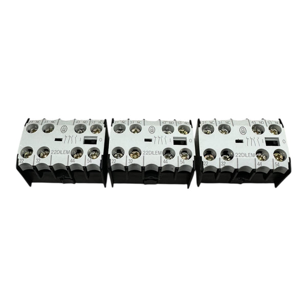 3x Moeller 22DILEM Hilfskontaktblock 2NO/2NC AC15 10A 415V Erweiterung