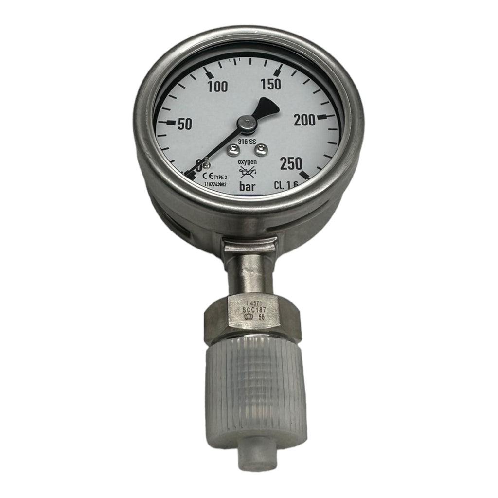 WIKA Manometer Oxygen Hochdruckmanometer mit 1/4" Anschluss unten 250bar / 63mm