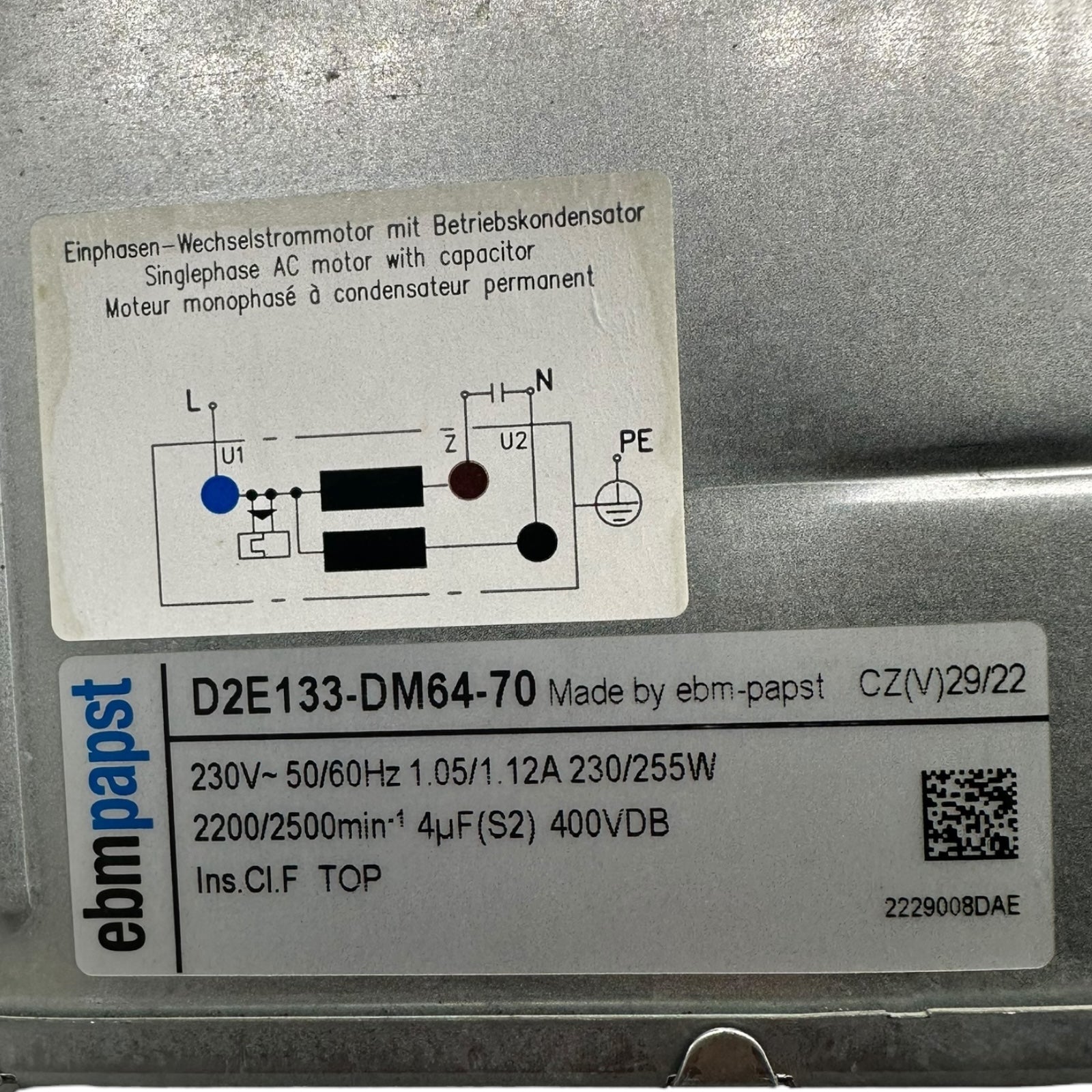 ebm-papst D2E133-DM64-70 Radiallüfter 230V 255W 2500U/min mit kondensator