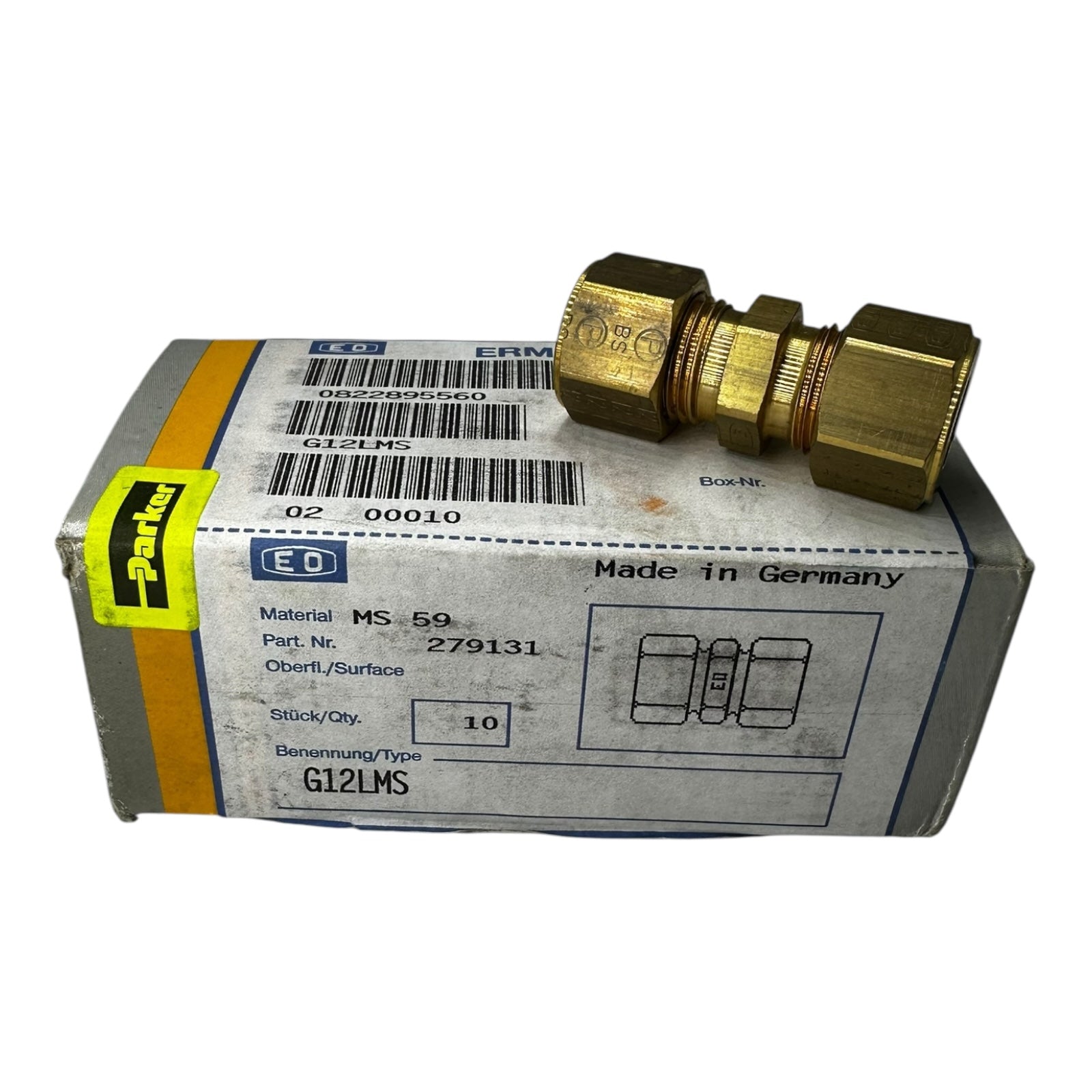 10x Parker EO G12LMS Messing-Verschraubung 12mm Ermeto Original 279131 MS 59