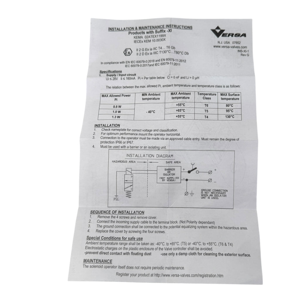 Versa VSG-3521-316-H2-NGST-XIFA-D024 Magnetventil EX 3-Wegeventil 24VDC 1/2“
