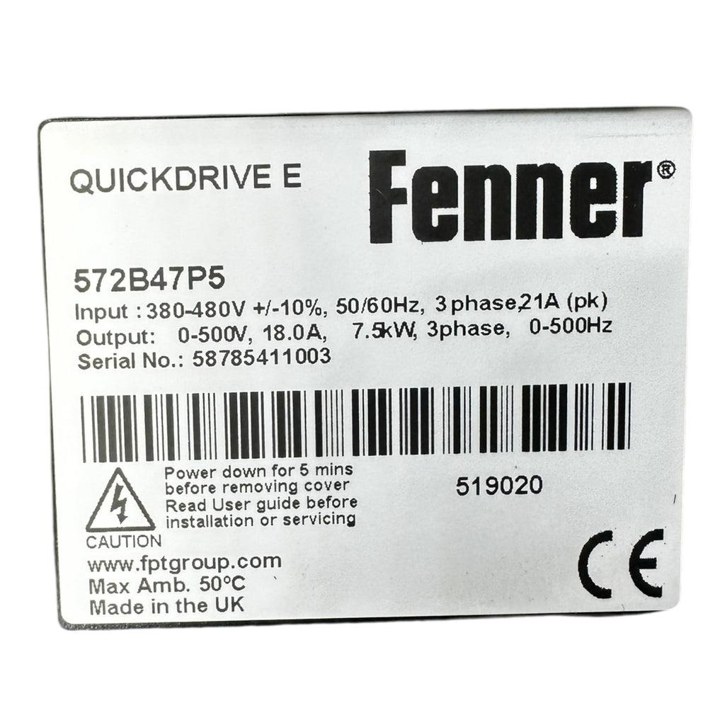 Fenner Quickdrive E 572B47P5 Frequenzumrichter 7,5 kW 3ph 18A 0–500 Hz 480 V