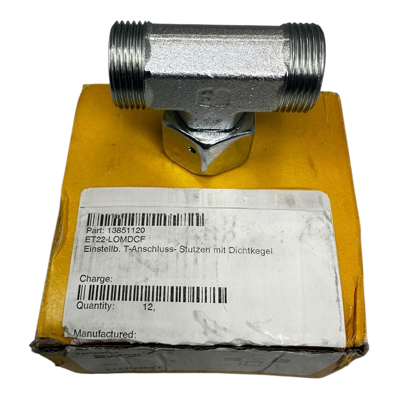 5x Parker ET22LOMDCF T-Anschluss-Stutzen mit Dichtkegel Gewinde Hydraulik