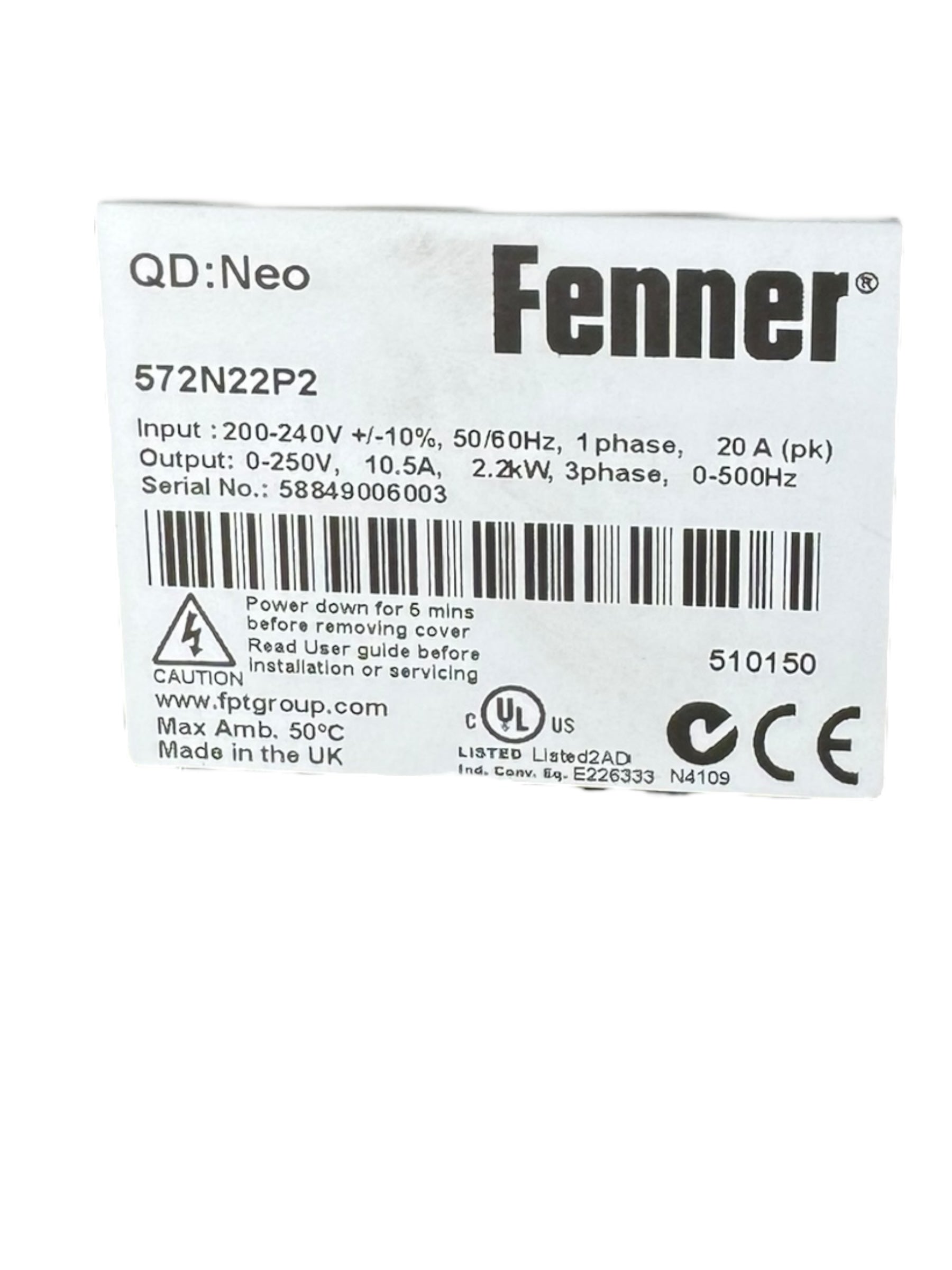 Fenner QD:Neo 572N22P2 Frequenzumrichter 2,2kW 10,5A 200-240V 3PH UNUSED