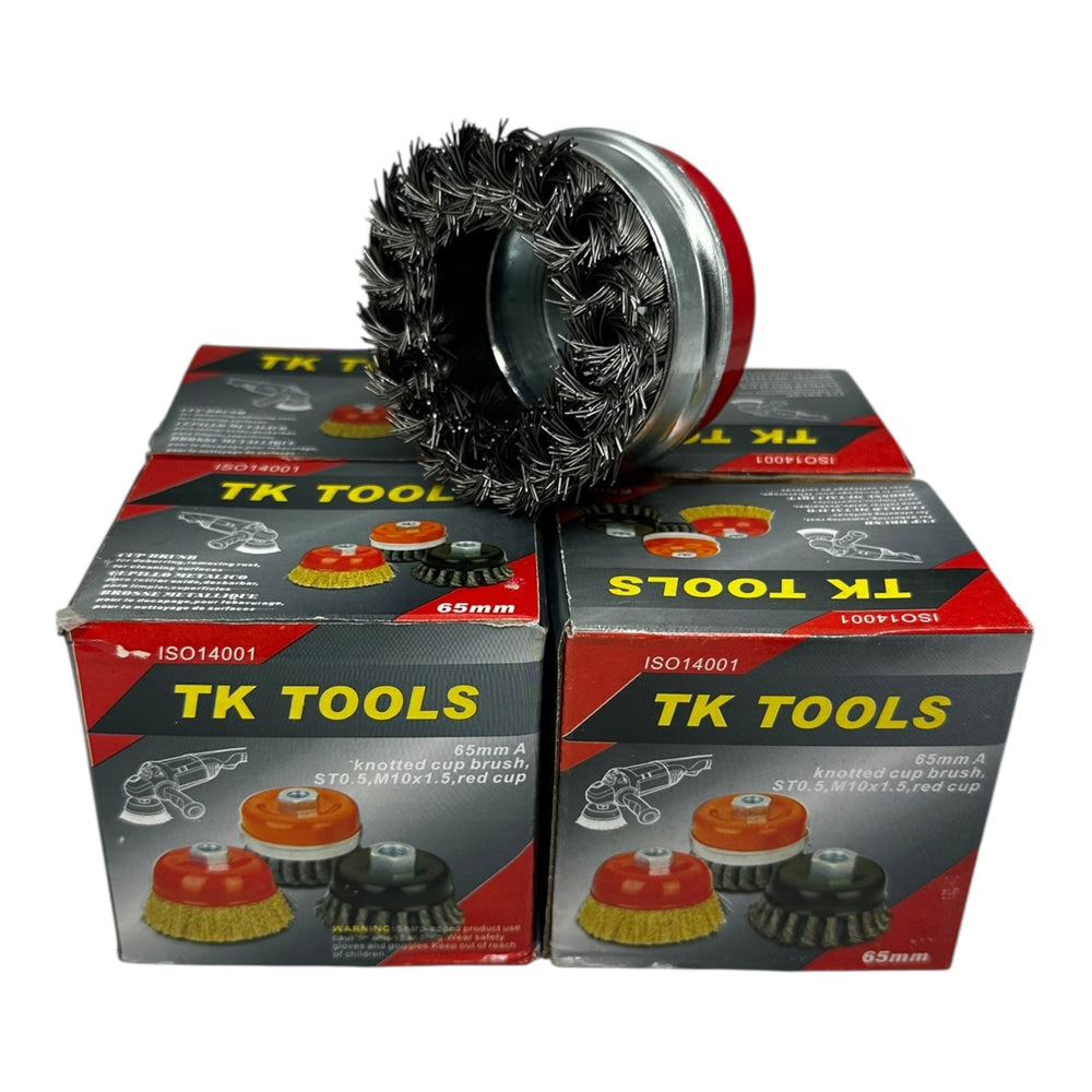 4x TK Tools Topfbürste 65mm gezopft Drahtbürste M10x1,5 ST0.5 Winkelschleifer