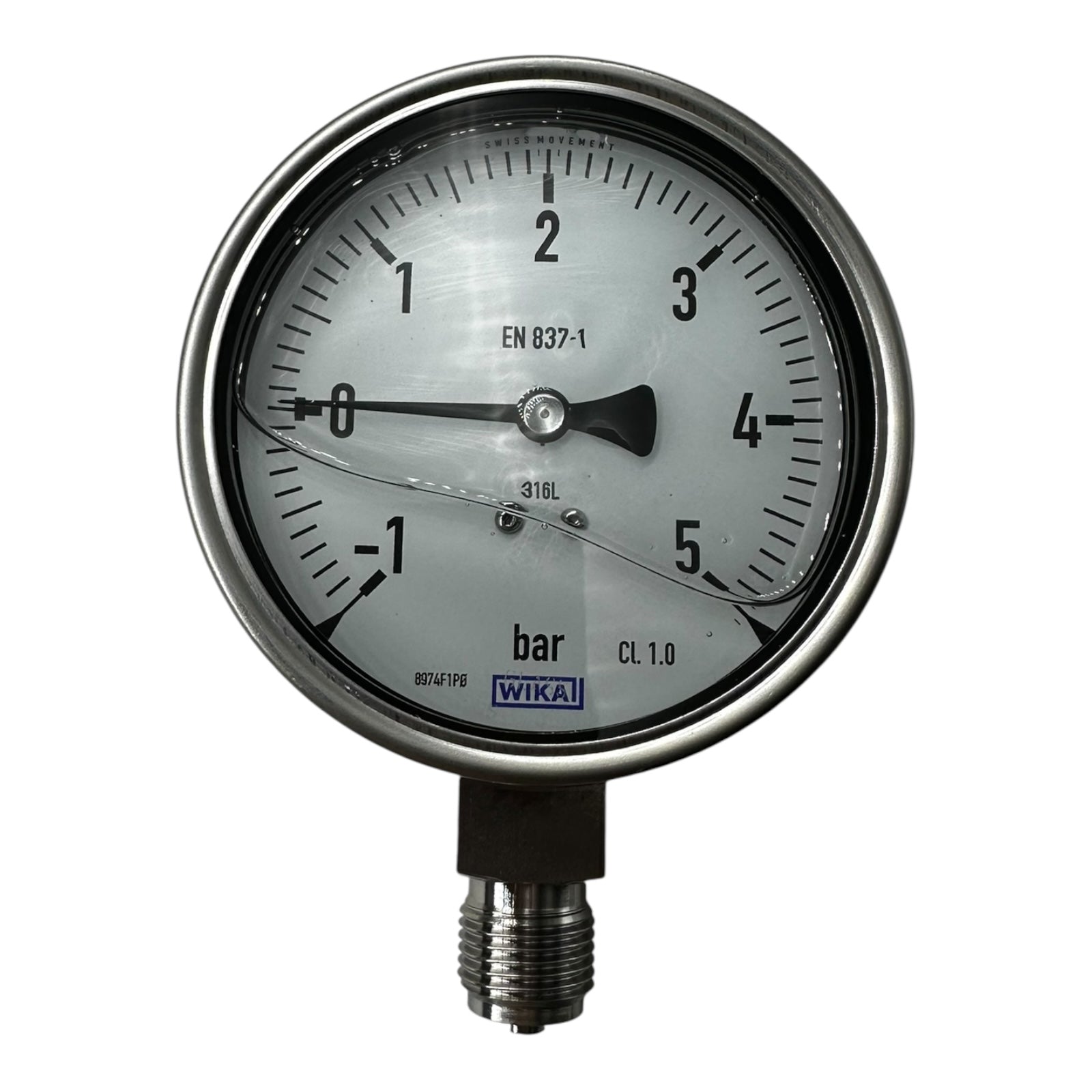 Wika Manometer -1…5 bar Ø100mm EN 837-1 Edelstahl 316L CL1.0 G1/2B neu