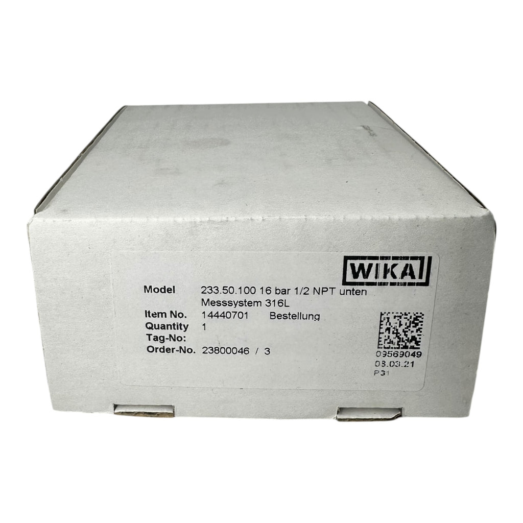 WIKA Manometer 233.50.100 0–16 bar 1/2” NPT unten Edelstahl 316L Klasse 1.0