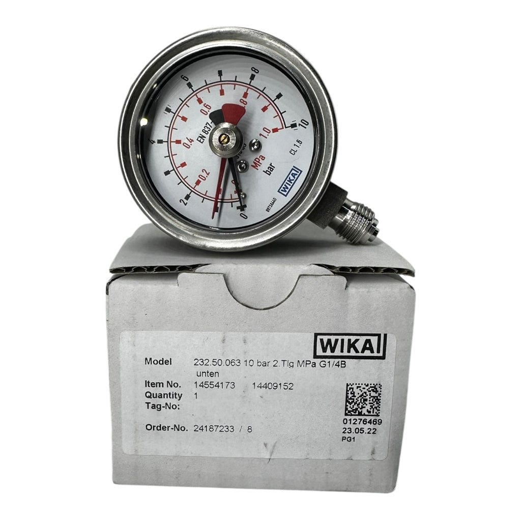 WIKA Manometer 232.50.063 10 bar 1,0 MPa G1/4B unten Edelstahl 63mm Druckmesser