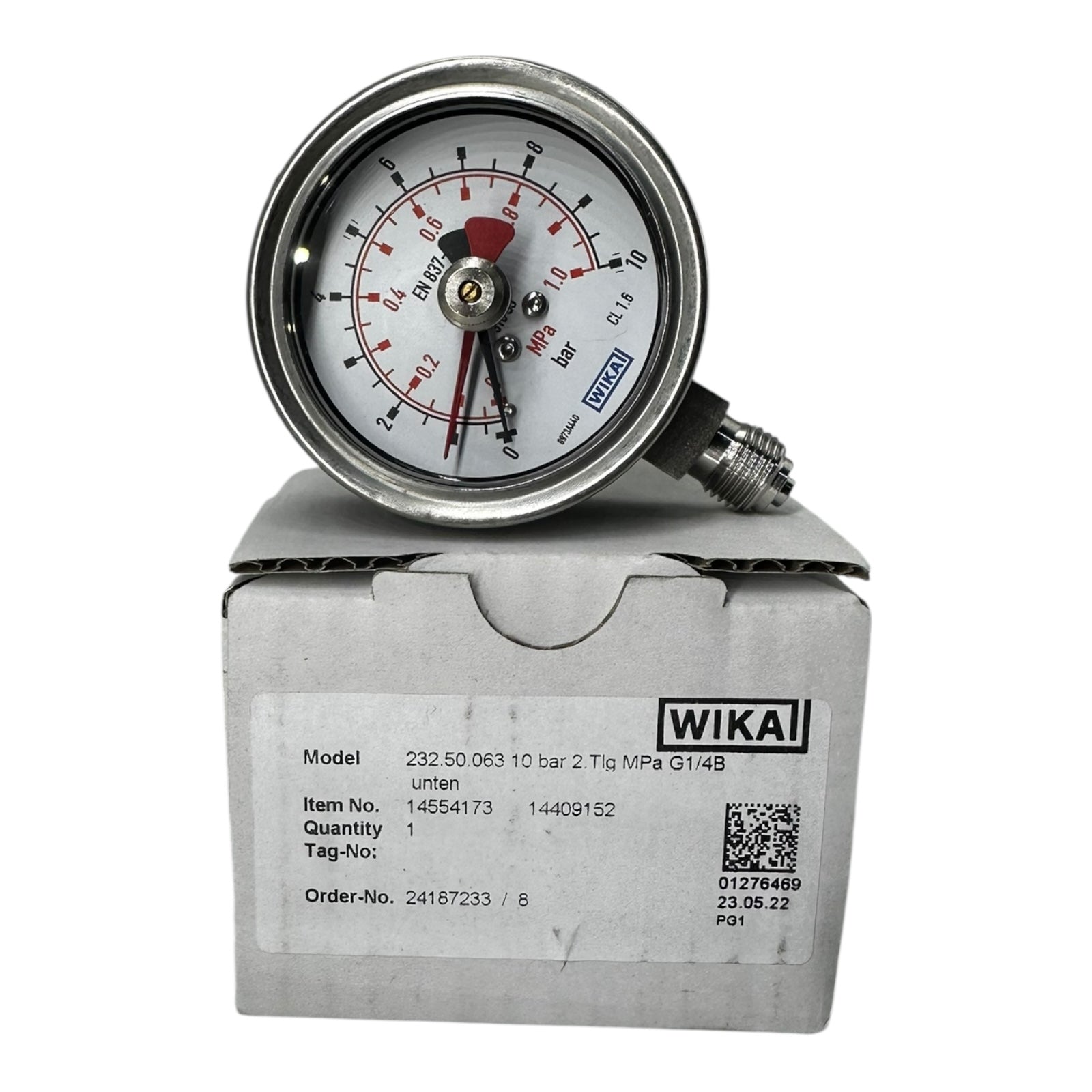 WIKA Manometer 232.50.063 10 bar 1,0 MPa G1/4B unten Edelstahl 63mm Druckmesser