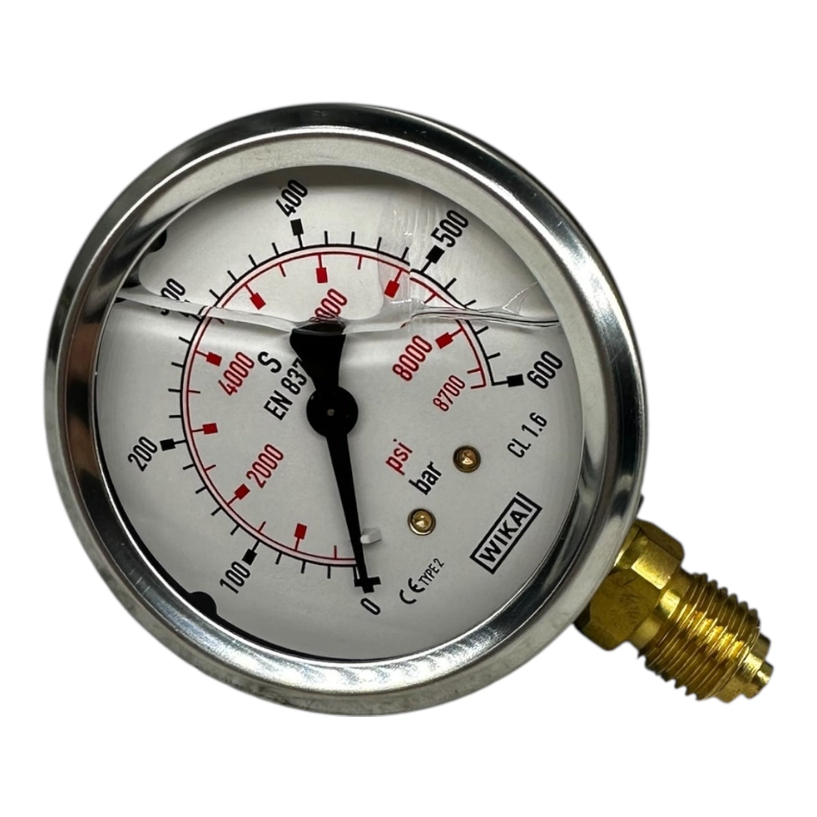 WIKA Manometer 0–600 bar 8700 psi G1/4B unten Ø100mm Druckmesser CL 1.6