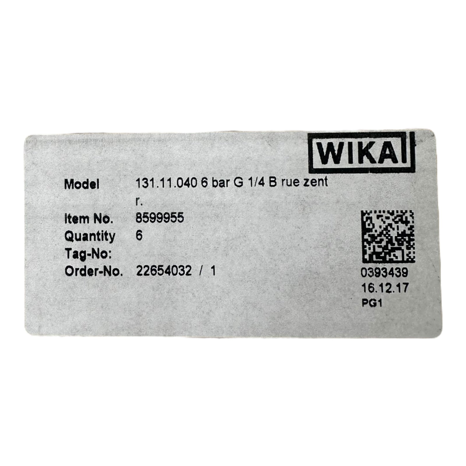 WIKA Manometer 131.11.040 0-6 bar G1/4B Ø40mm Edelstahl 316SS Druckmesser CL2.5