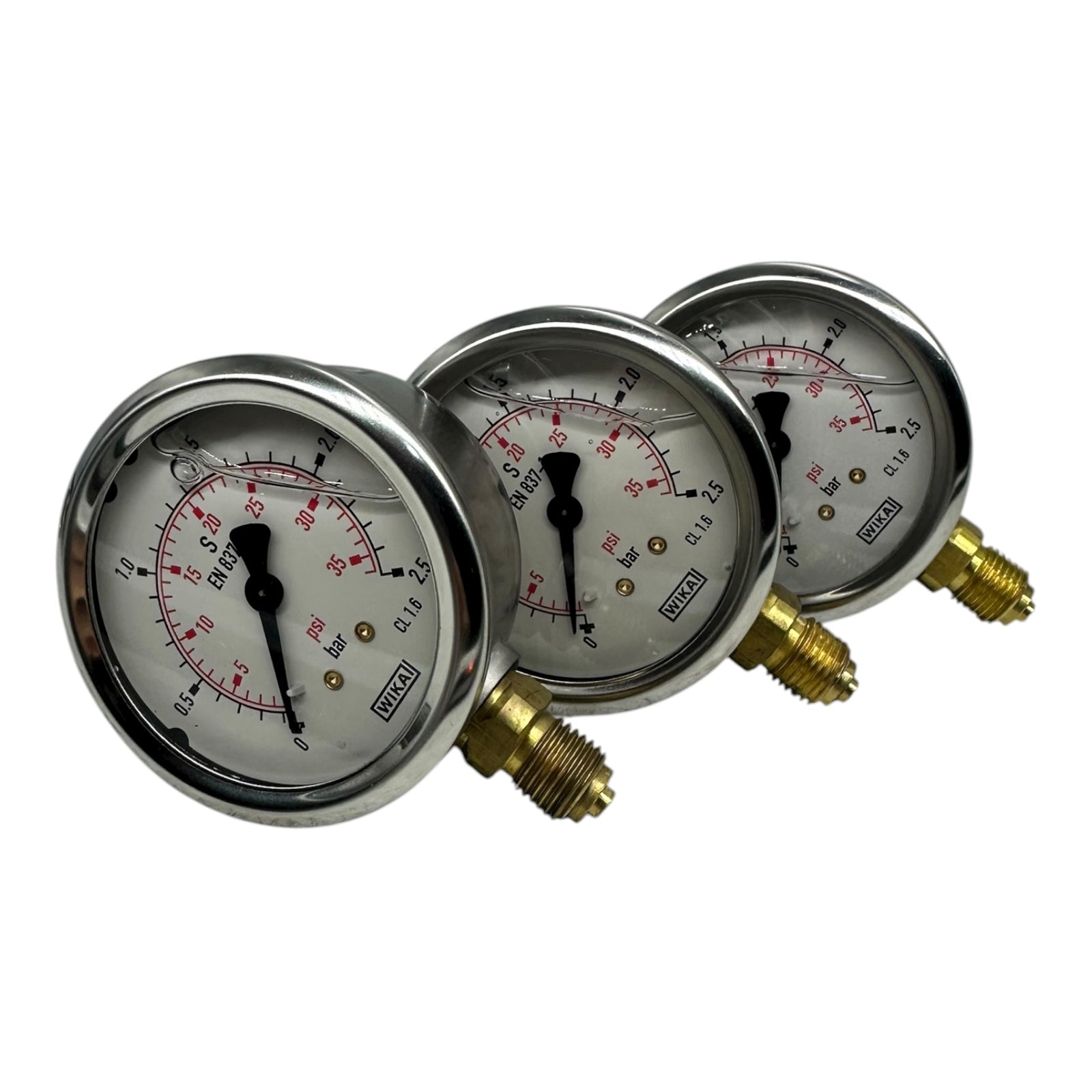 3x WIKA Manometer 0–2,5 bar 0–35 psi G1/4B EN 837 CL 1.6 Edelstahl Druckanzeige