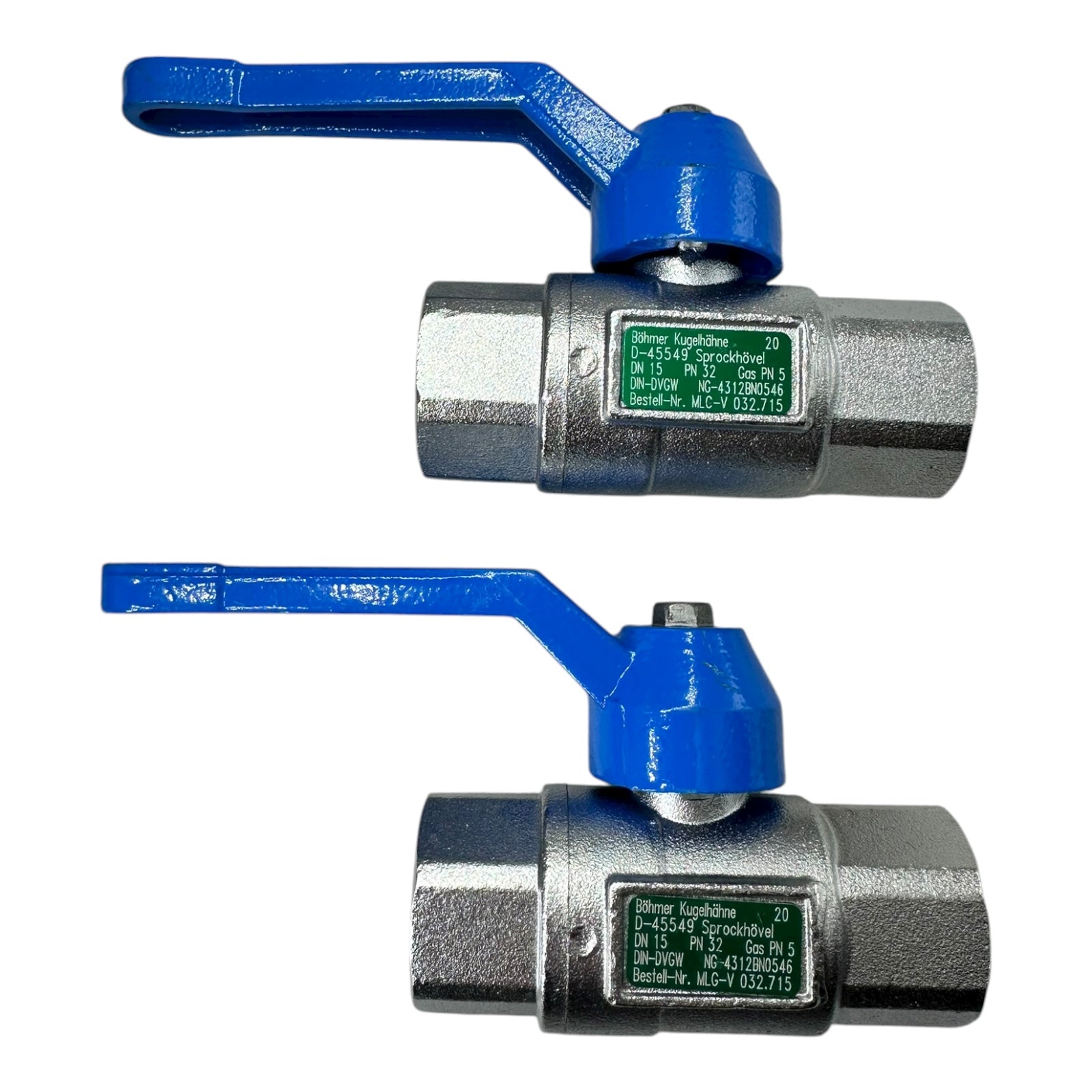 2x Böhmer Kugelhahn MLG-V 032.715 DN15 PN32 G1/2” Gasventil DVGW Edelstahl