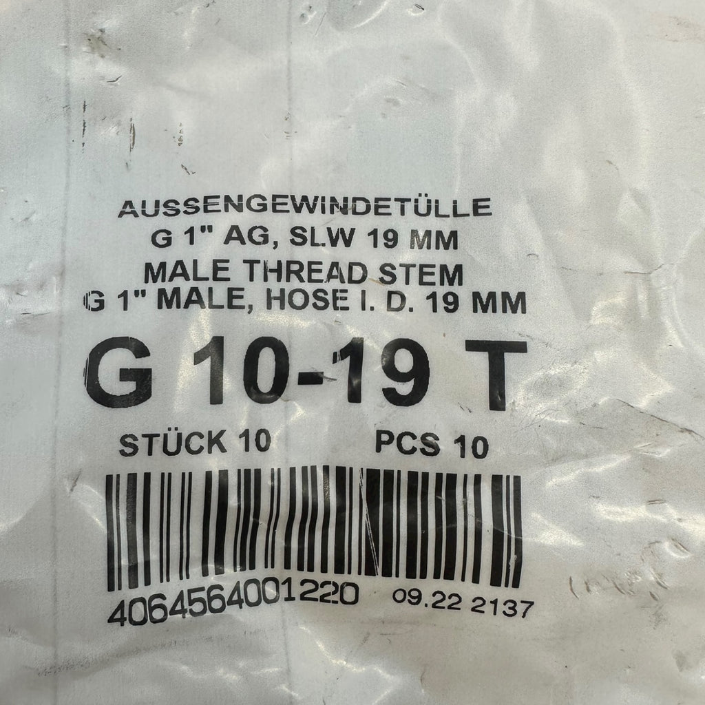 10x Lüdecke G10-19T Außengewindetülle G1” AG Schlauchtülle 19 mm Messing
