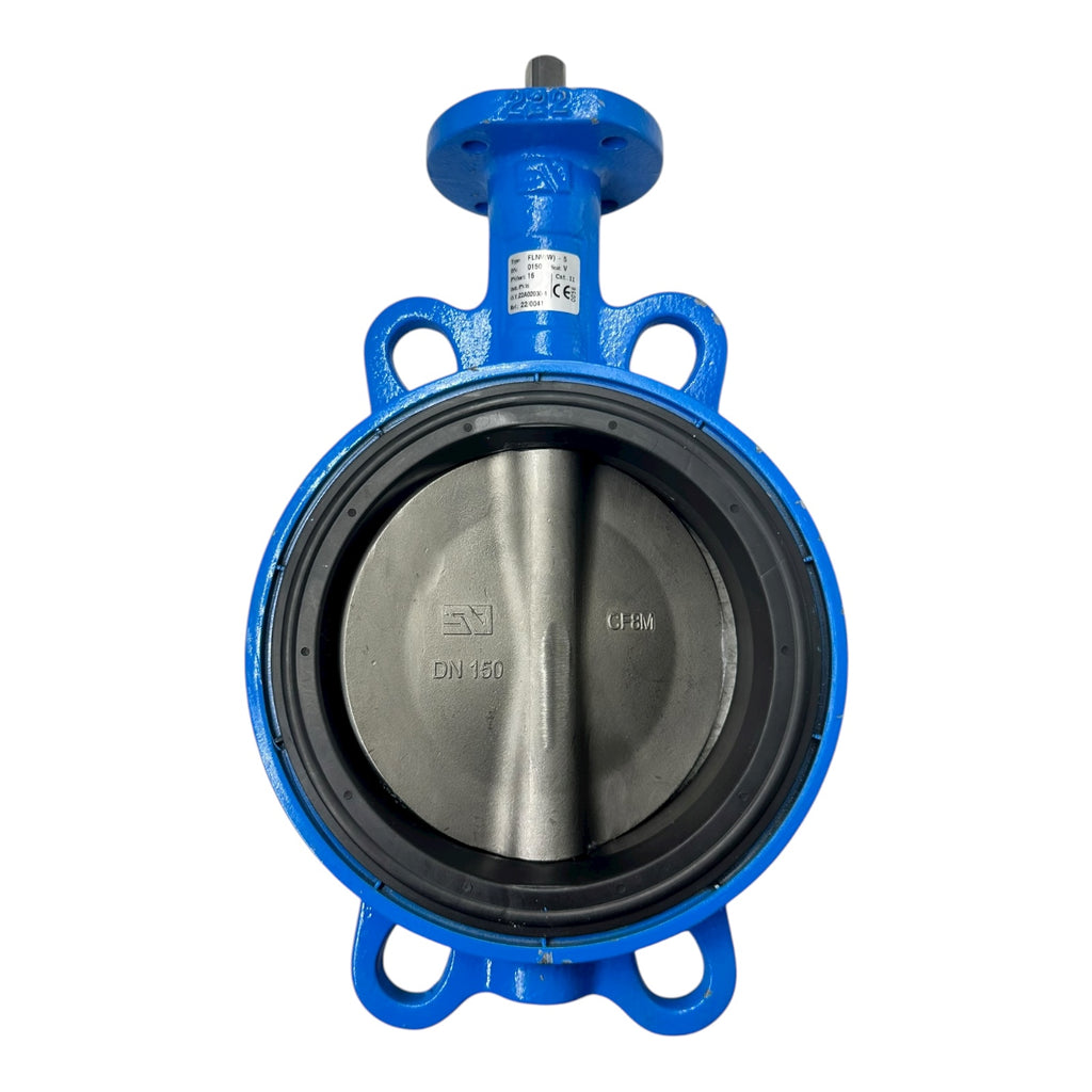 Absperrklappe DN150 PN16 Typ FLNV(W)-5 Sitz V CE0056 Flanschventil blau
