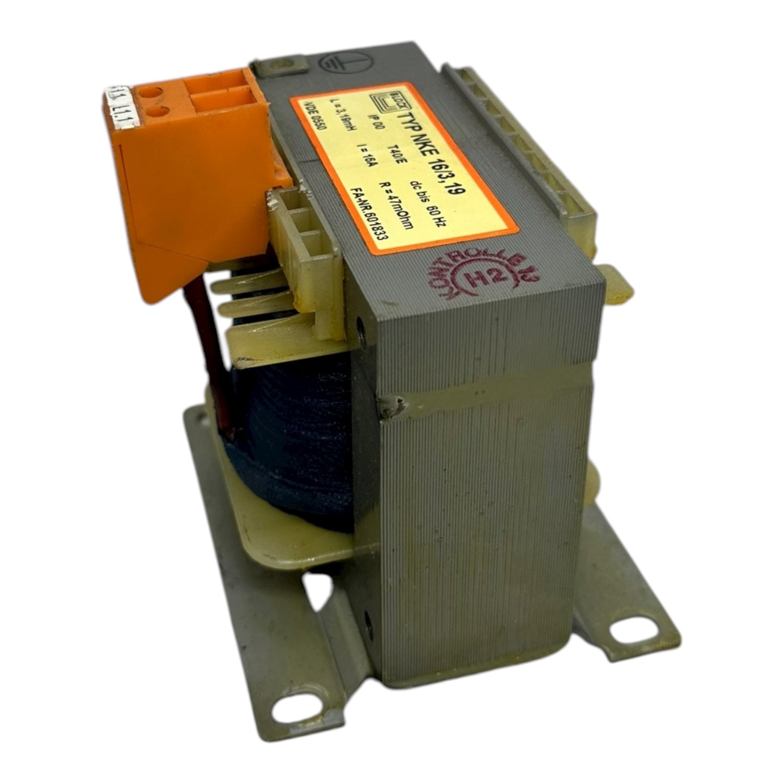 BLOCK NKE 16/3,19 Drosselspule 3,19 mH 16A 47 mΩ IP00 T40/E Trafo Spule