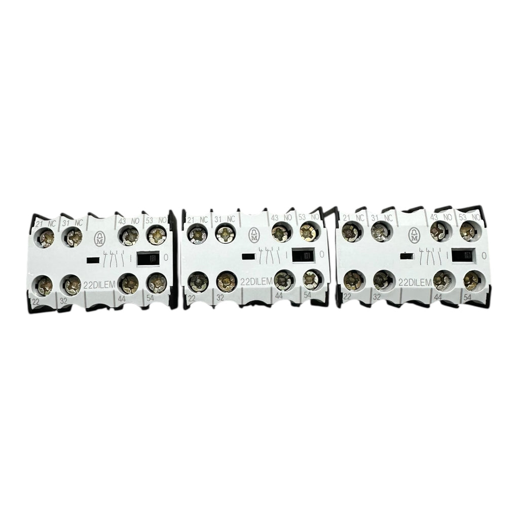 3x Moeller 22DILEM Hilfskontaktblock 2NO/2NC AC15 10A 415V Erweiterung