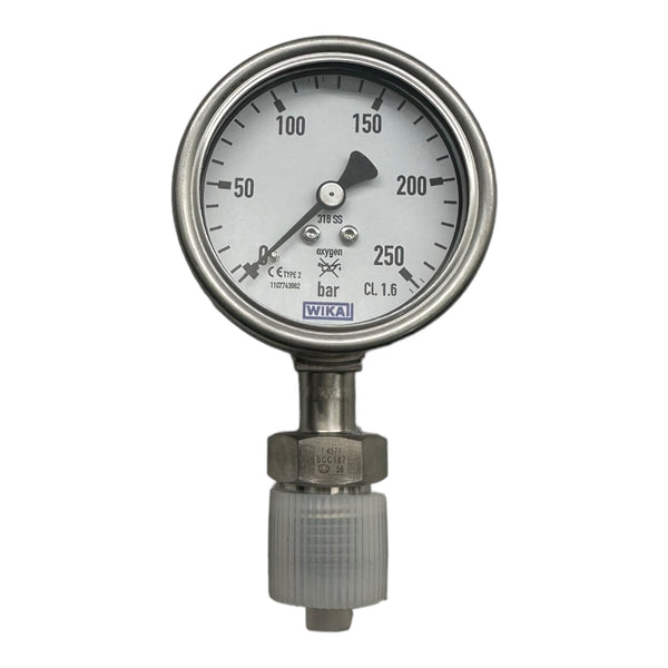 WIKA Manometer Oxygen Hochdruckmanometer mit 1/4" Anschluss unten 250bar / 63mm