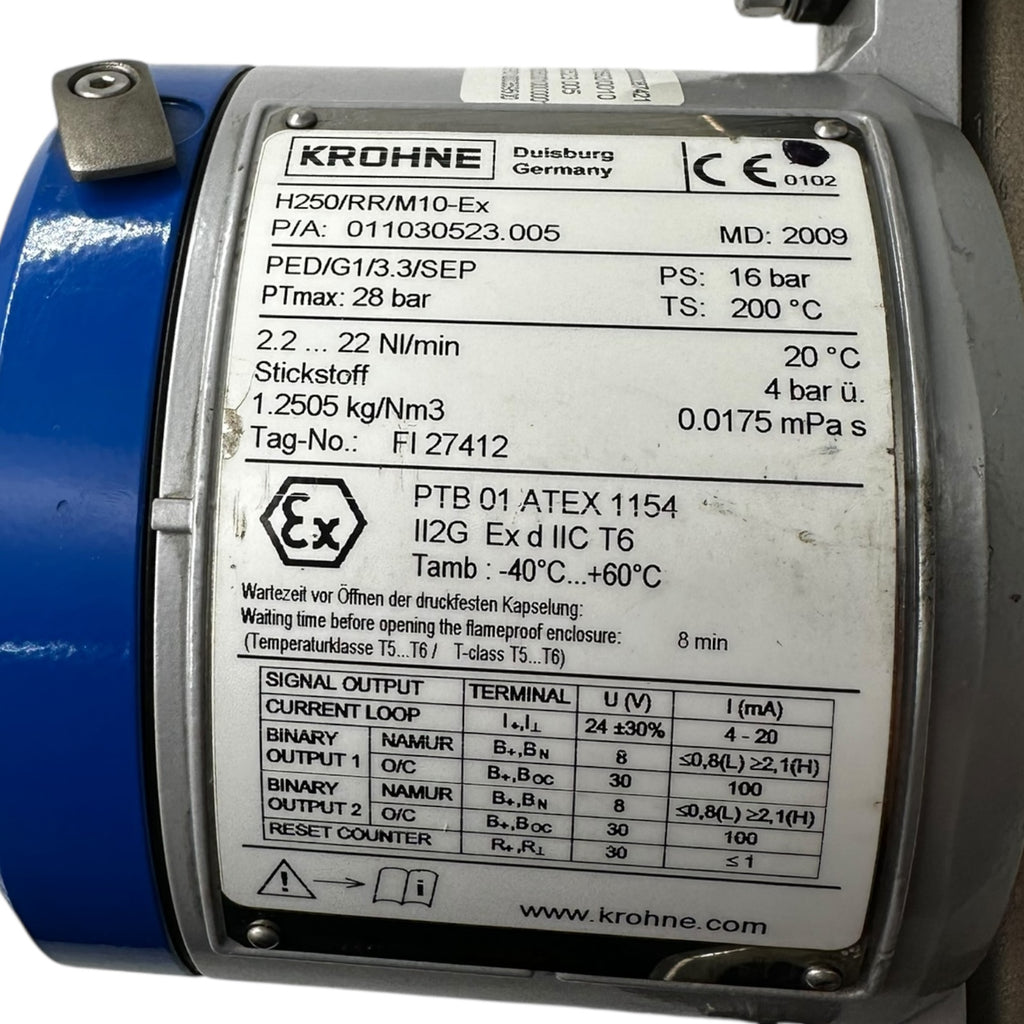 Krohne H250/RR/M10-Ex Durchflussmesser FI27412 ATEX Stickstoff 28 bar 3/4”