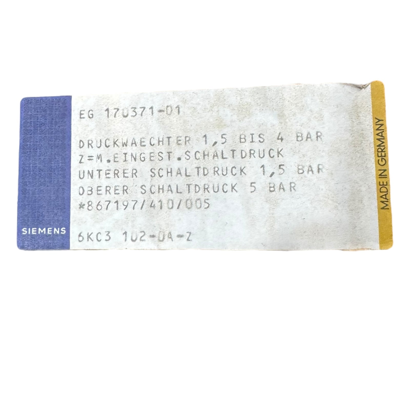 Siemens 6KC3102 Druckwächter 1,5-5bar Differenzdruckschalter 10A 500V