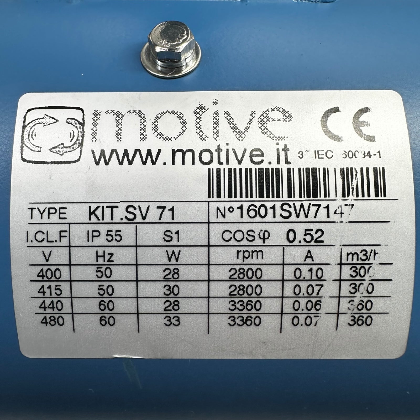 Motive KIT.SV71 Lüftermotor 1601SW7147 28W 2800rpm IP55 400V 50Hz